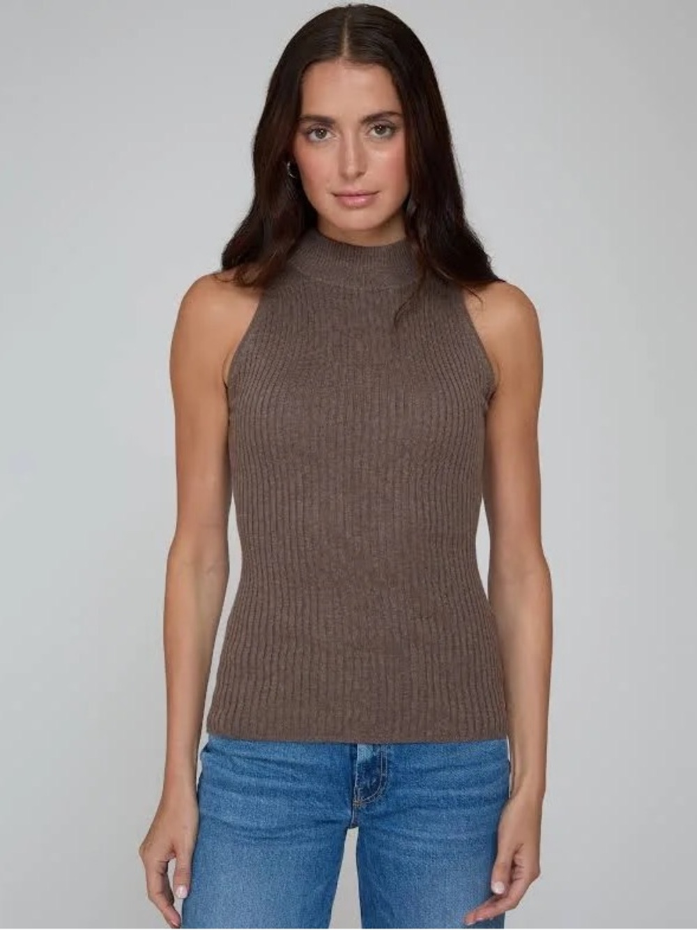 Autumn Cashmere Ribbed Mock Neck Tank Top - Chocolate Brown
